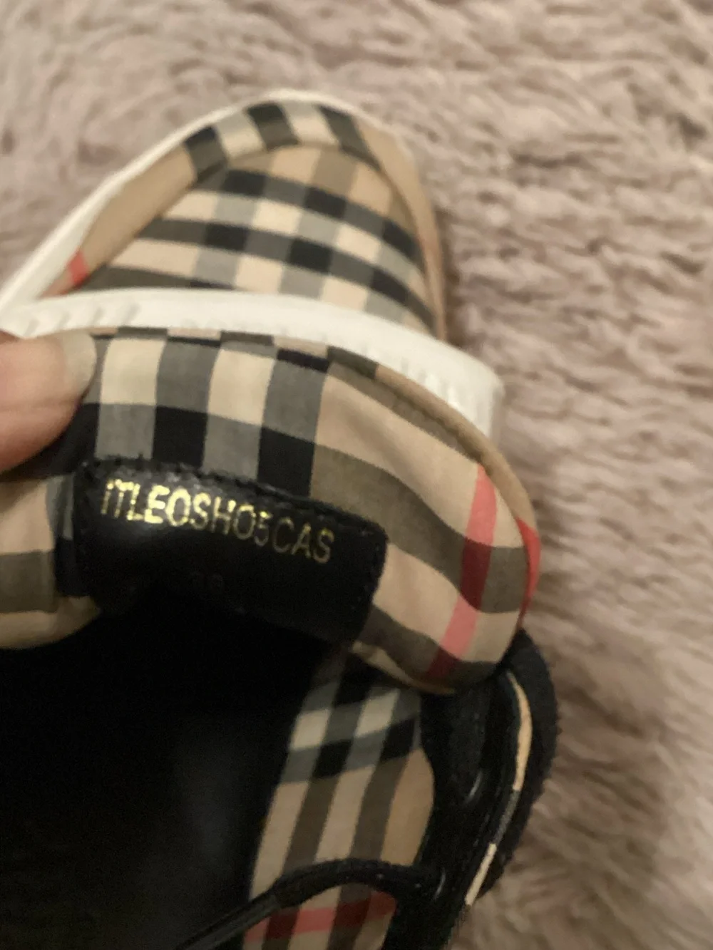 Burberry Beige Check & Black Strap Sneakers